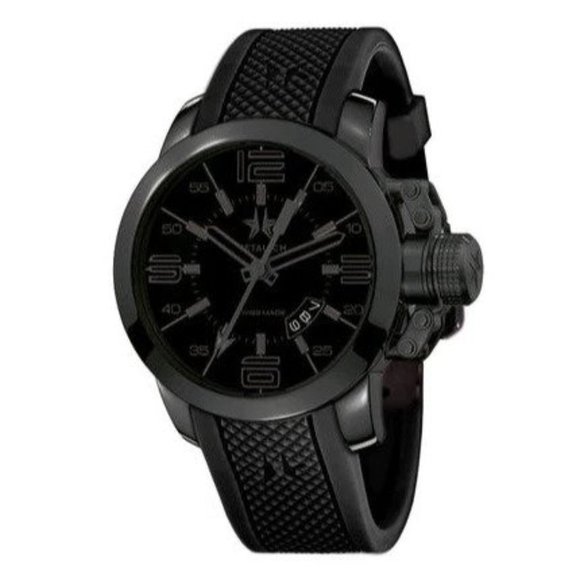 Metal.ch Men's Chronograph Watch Chronosport Collection 44MM Date Black Silicon